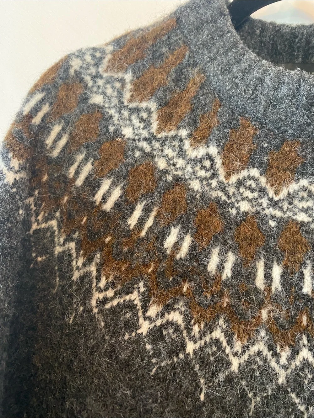 Zara Women's Fair Isle Wool Alpaca Blend Sweater Anthrcite Grey LG Cozycore - Picture 5 of 17